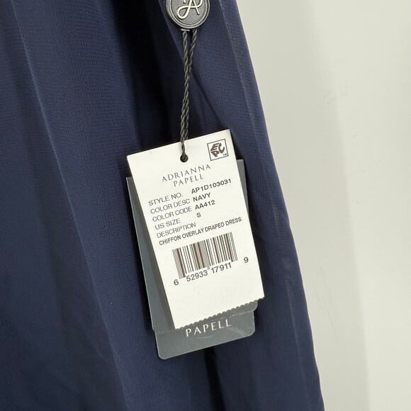 Adrianna Papell Dress SZ Small NWT Navy Chiffon Overlay Draped Evening Cocktail - Picture 8 of 16